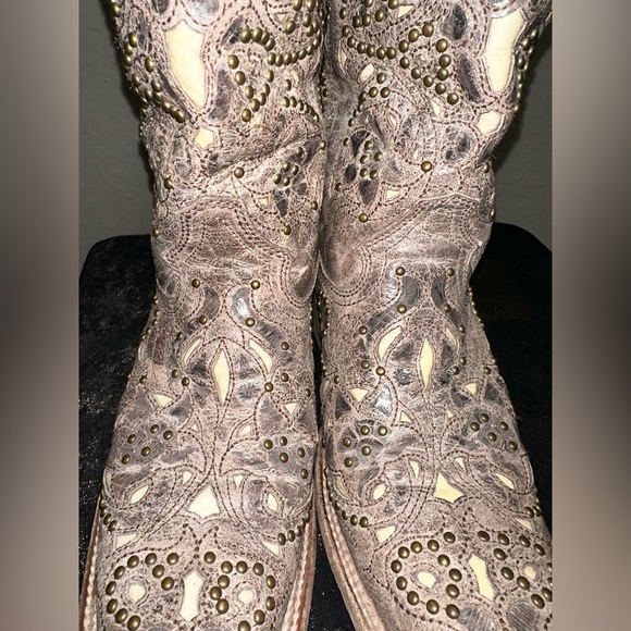 Corral Vintage Jessica Western Cowgirl Boots Brown Inlay Leather Studs Size 7 - Picture 5 of 10
